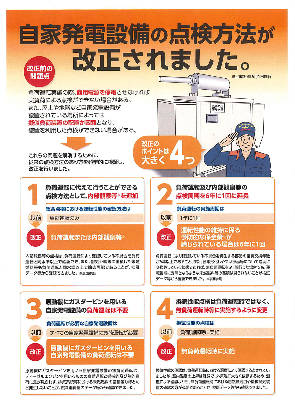 山口県防府市の株式会社ニシチューの自家発電設備の点検方法の改正1